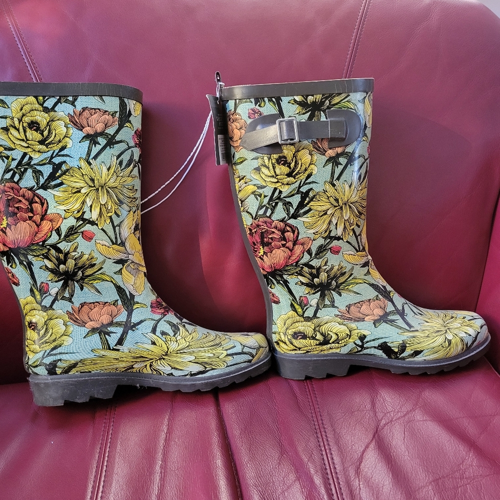Target Threshold NWT Floral Women's Rain Garden Boots Sz 8 ~ Pretty! - Picture 8 of 16